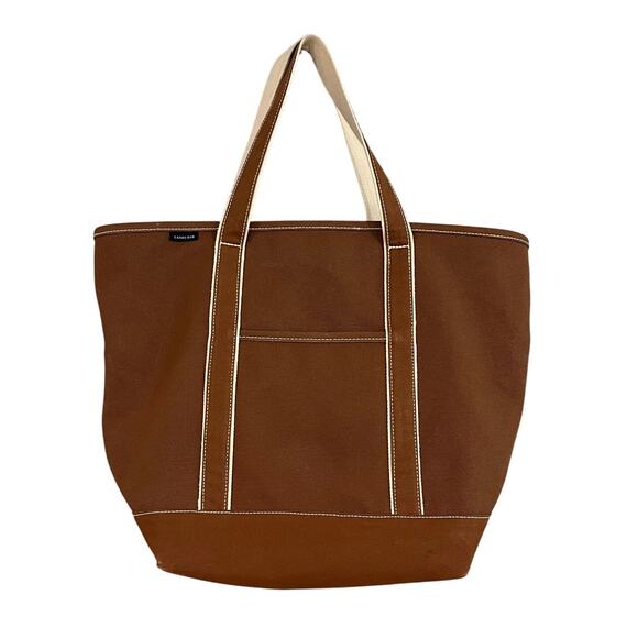 Lands’ End Large Canvas Tote Bag Brown Zip Top Heavy Duty Travel Beach Bag - Picture 1 of 14